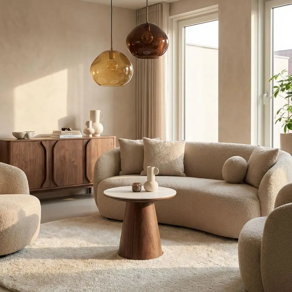 Bijzettafel Wit Keramiek/Walnoot - &Oslash;60x55cm - Alba