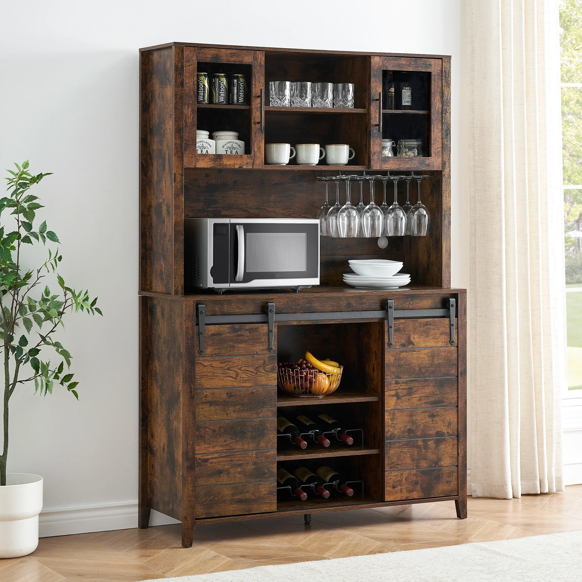 Farmhouse Wine Cabinet Kitchen Buffet with Wine Rack - 15.7D x 47.2W x 69.6H