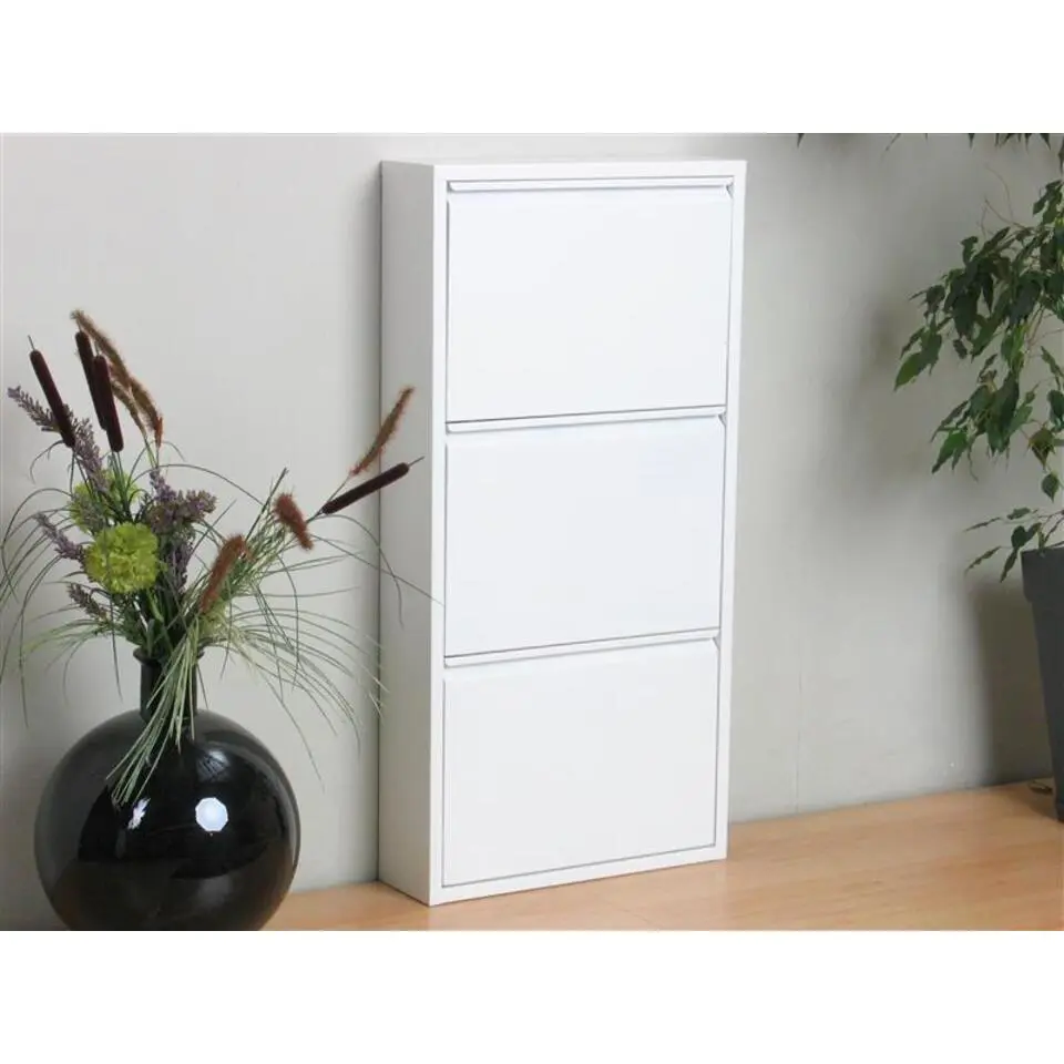 Hioshop Pisa schoenenkast wit metaal met 3 vakken