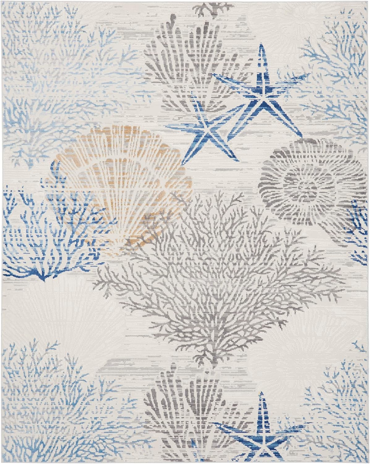 Nourison Home Pompeii Ivory Grey Blue 7'10 x 9'10 Area Rug - Easy Clean, Non Shedding, Bed Room, Living Room, Dining Room, Kitchen (8' x 10')