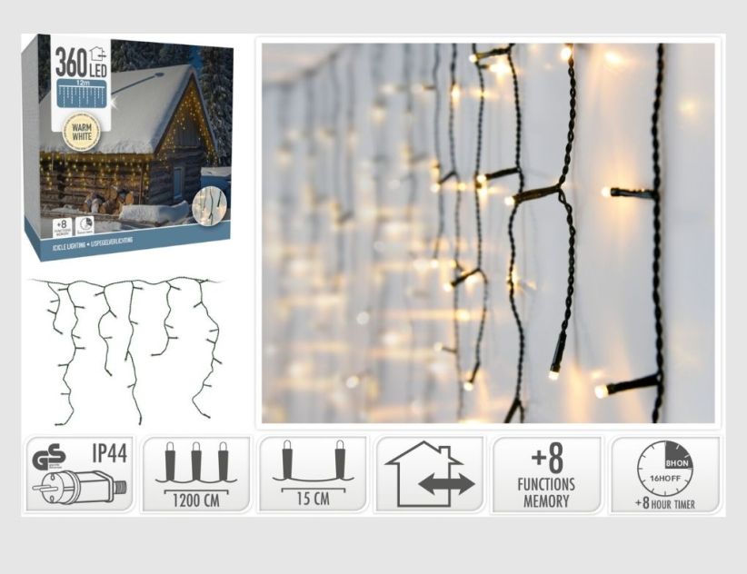 LED-Lichtervorhang 360 LEDs warmweiß 12m mit Timer