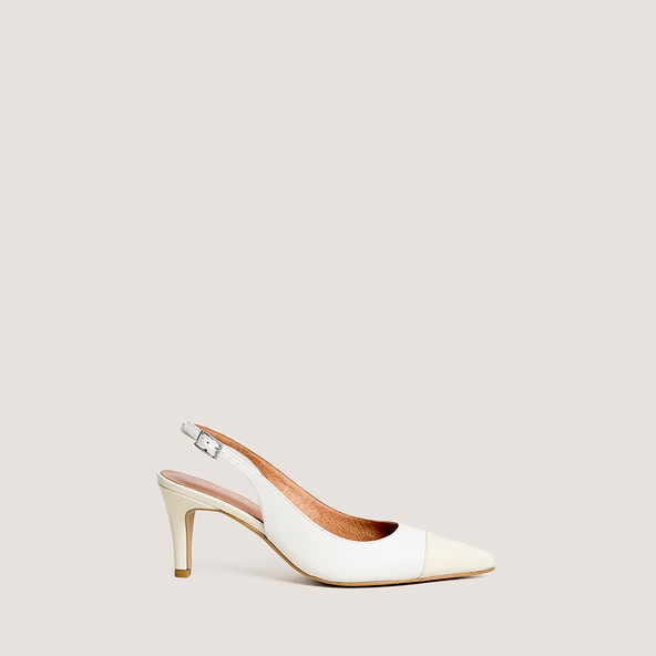 Escarpins slingbacksen cuir et vernis écrus | DESTELLE