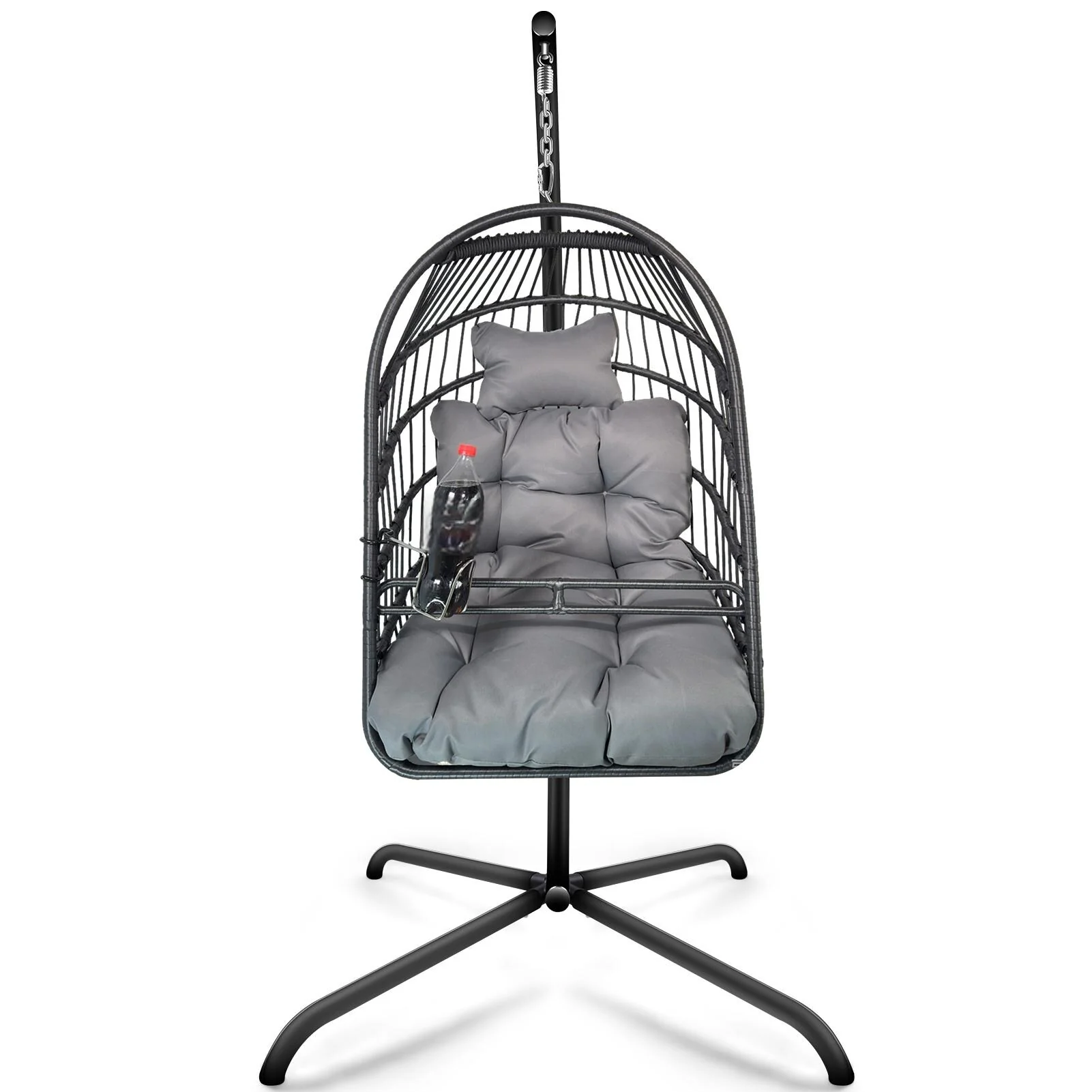 Rattan Metal Egg Chair with Stand & Accessories