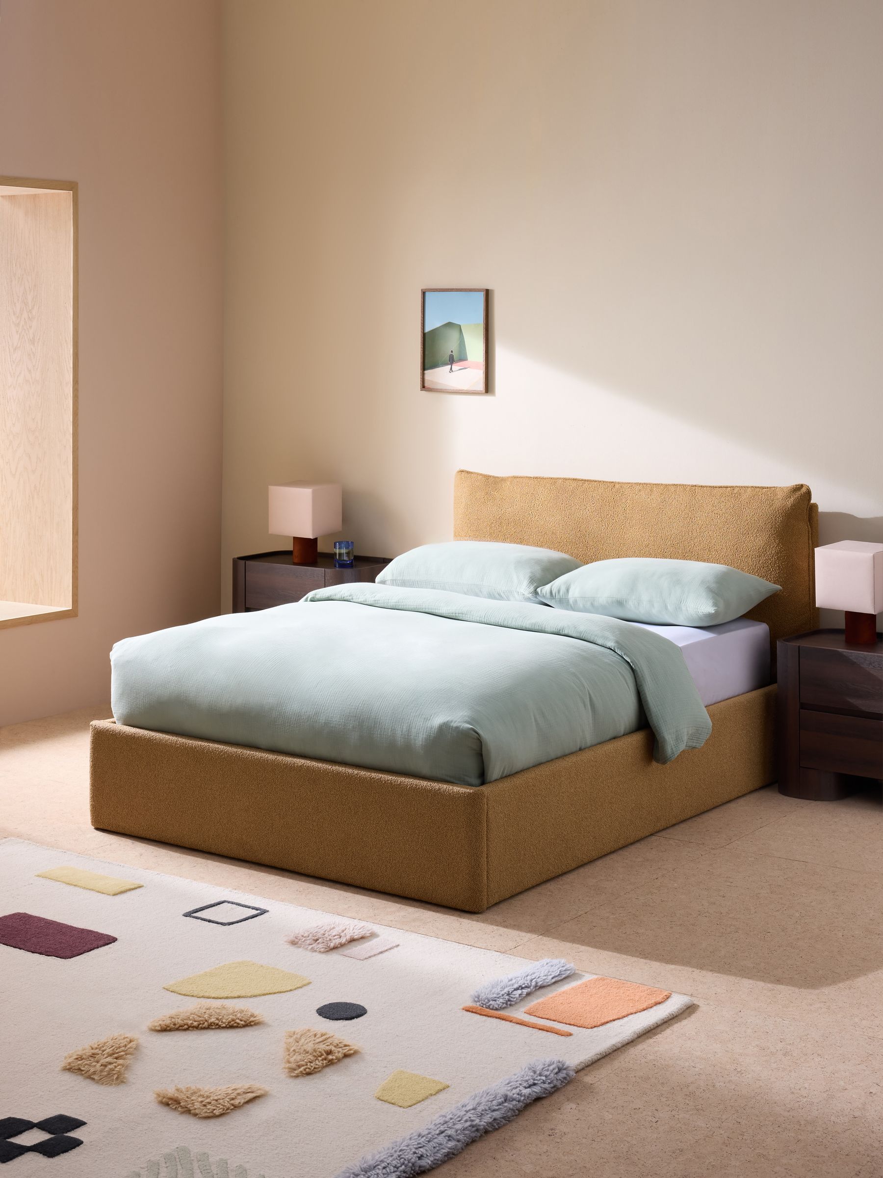 Harlow Ottoman Storage Bed in Soft Touch Boucle Caramel