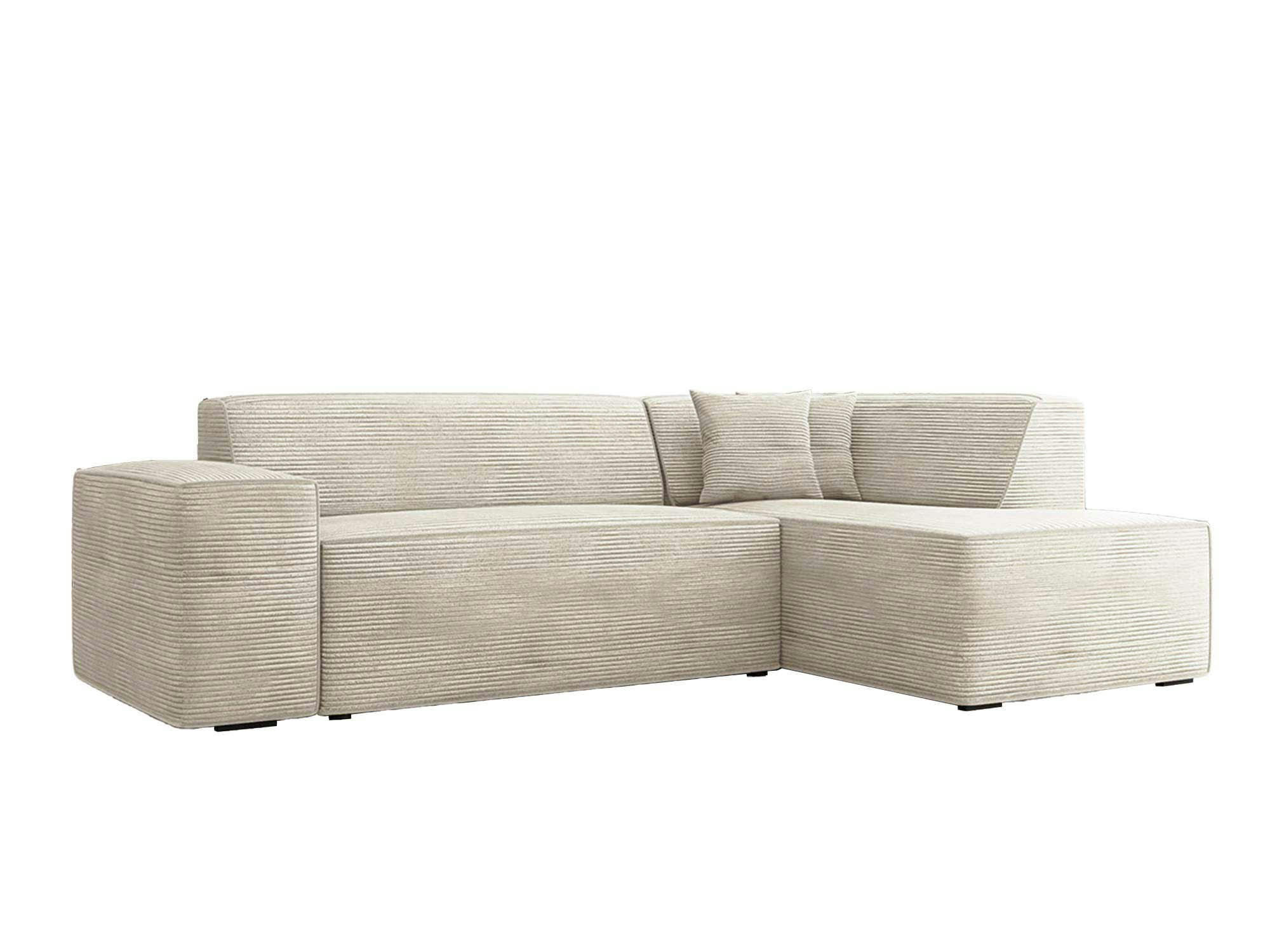 DUCHAMP - Canapé d'angle droit 5 places en velours côtelé beige