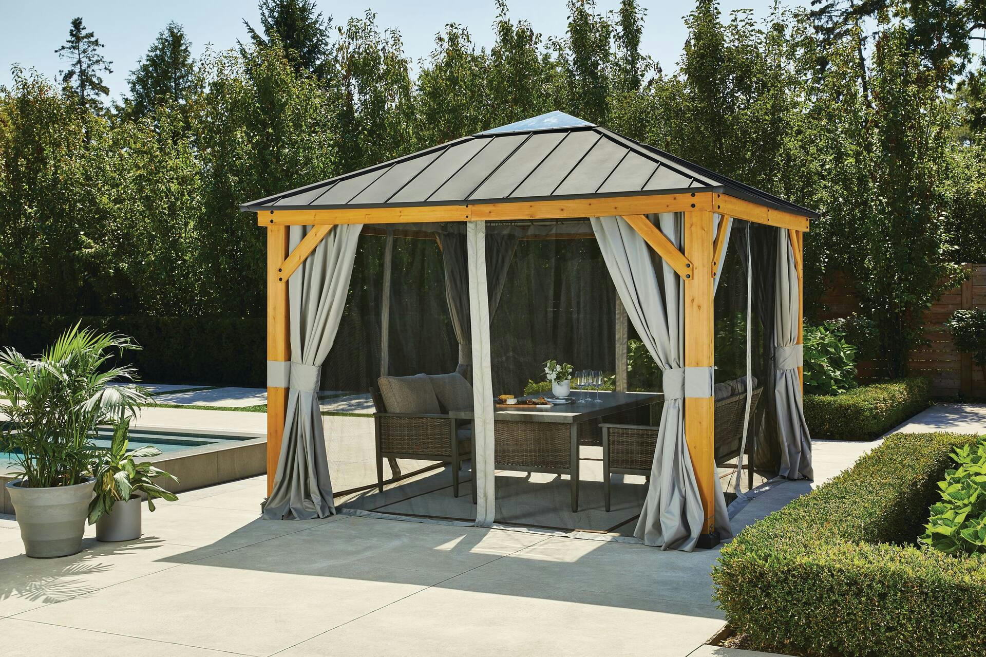 CANVAS Kingsmere Wood Fabric Outdoor/Patio Gazebo Walls & Netting, 10x10-ft
