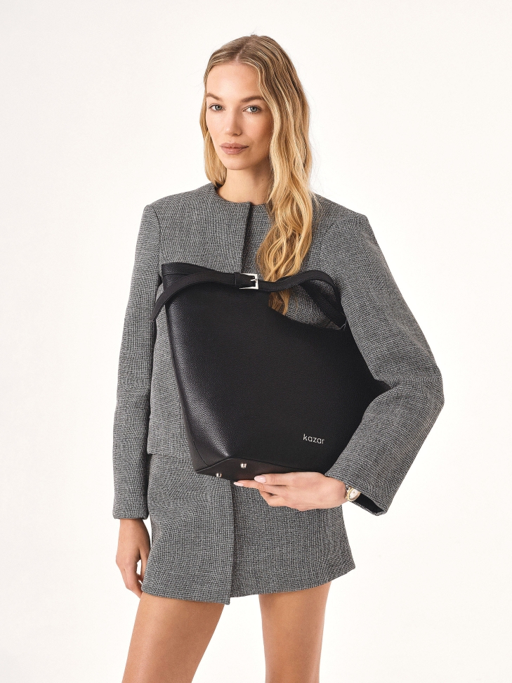 Large black trapeze-shaped shoulder bag