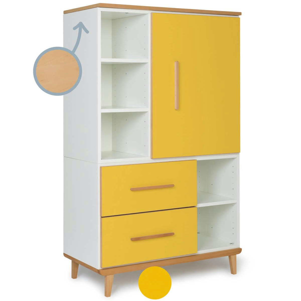 NADO - Armoire 147cm 1 porte 2 tiroirs jaune soleil