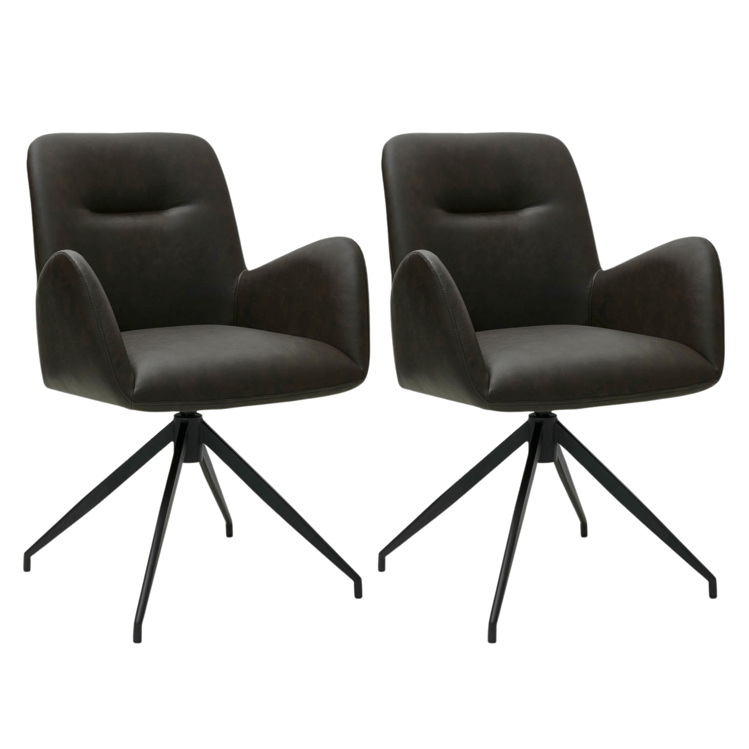 Furnhouse eetkamerstoelen armleuning Jennifer - Donkerbruin - Kunstleer - Set van 2