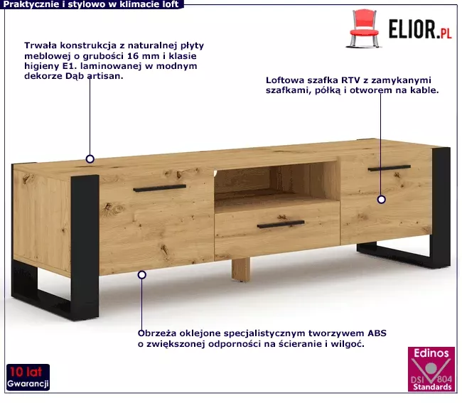 Szafka RTV dąb artisan - Elnix