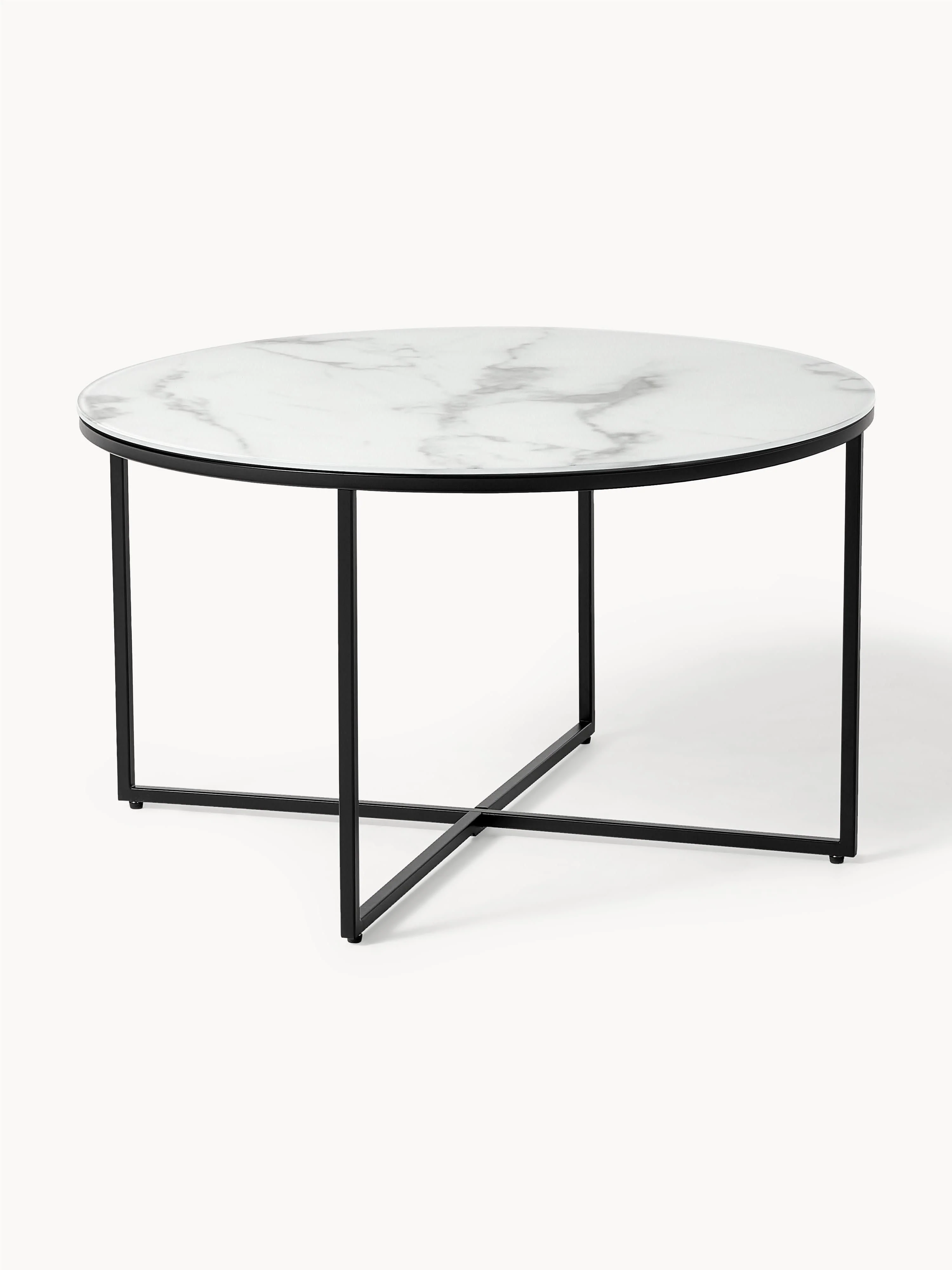 Runder Couchtisch Antigua mit Glasplatte in Marmor-Optik