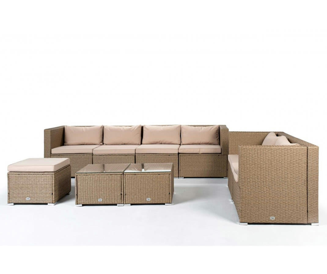 BAHAMAS - Salon de jardin Ensemble Canapé Double 7 Places Beige KieferGarden