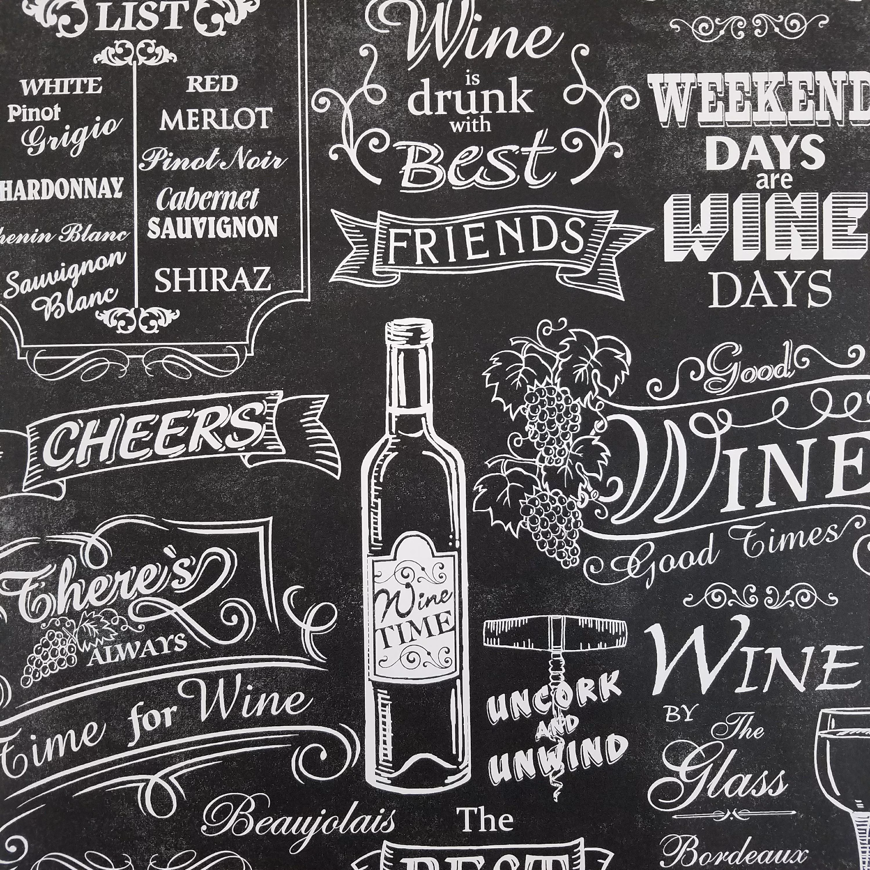 Norwall Black and White Chalkboard Wine Wallpaper Modern Contemporary CK36631