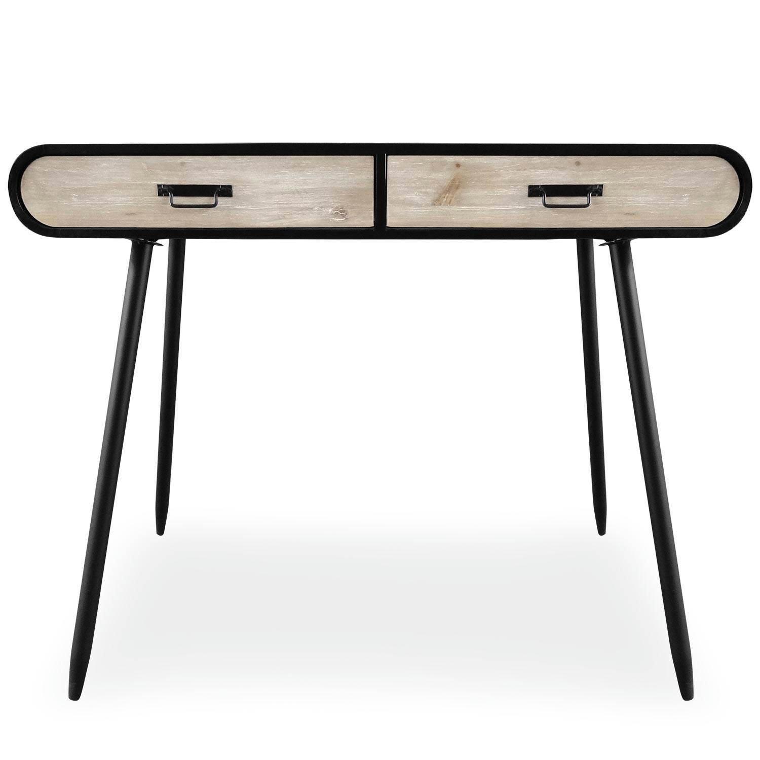 FIGARO - Bureau en métal noir avec 2 tiroirs en bois