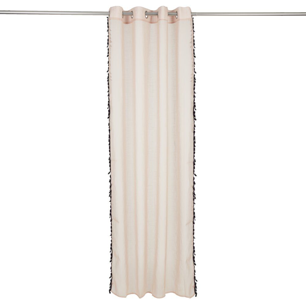 Voilage polyester 140x240cm bordure pompons noir