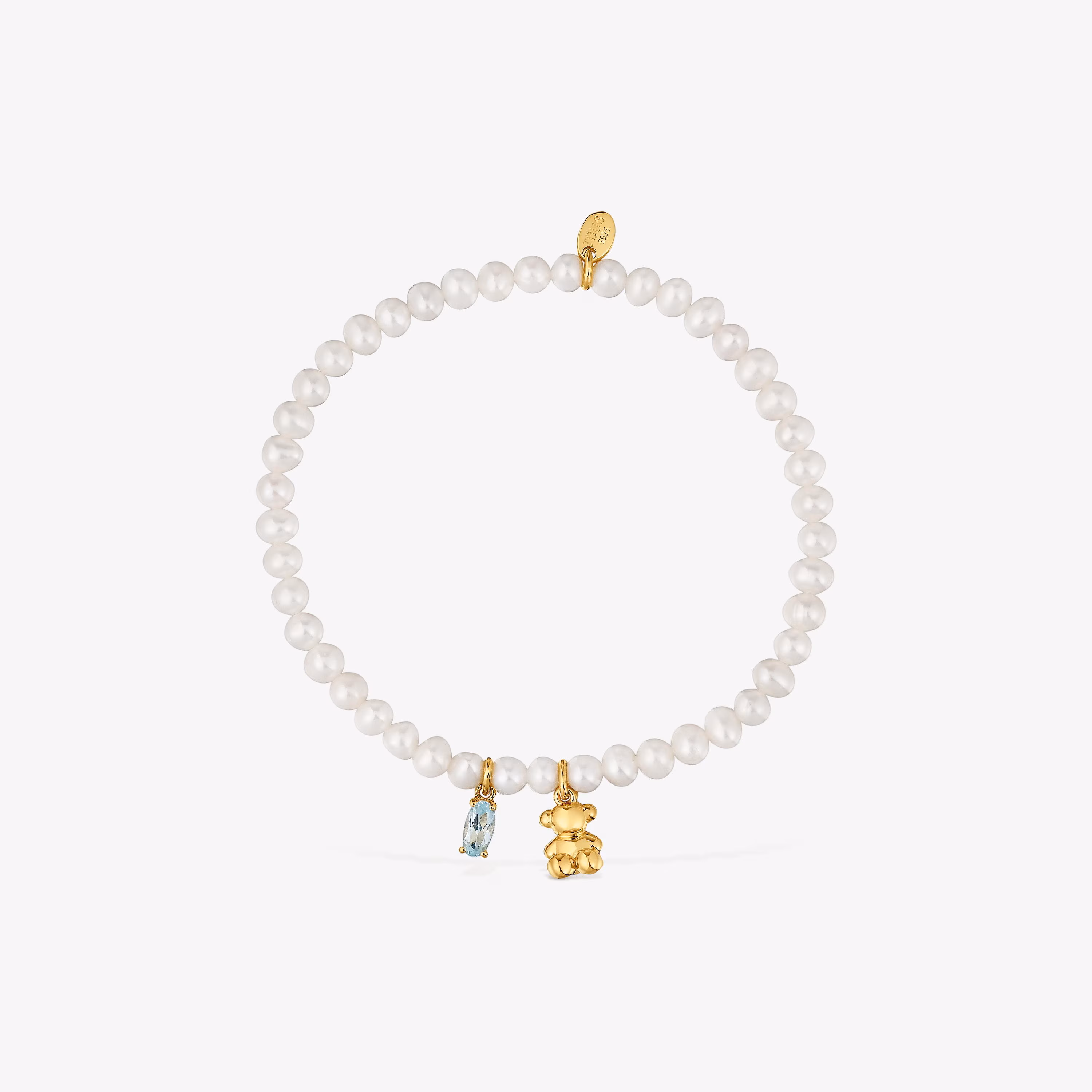 Pulsera elástica con baño de oro sobre plata, perla cultivada y topacio Bold Bear