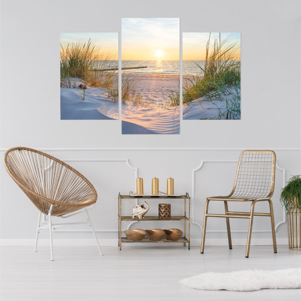 Obraz Tryptyk Morze PLAŻA Zachód Słońca 3D 60x40cm