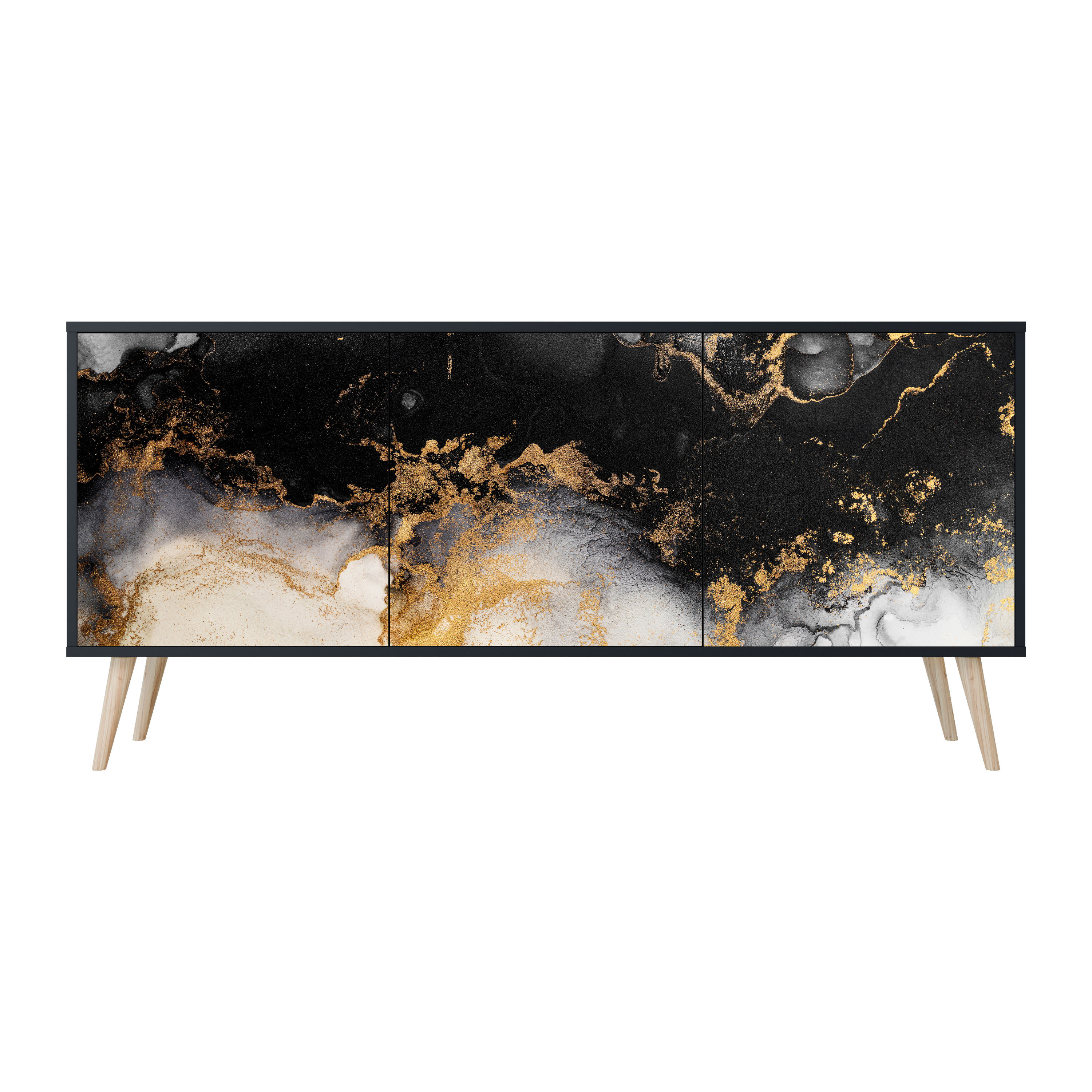 MARBLE OF TOMMORROW Komoda 3 drzwi Czarna-Bukowa skośna