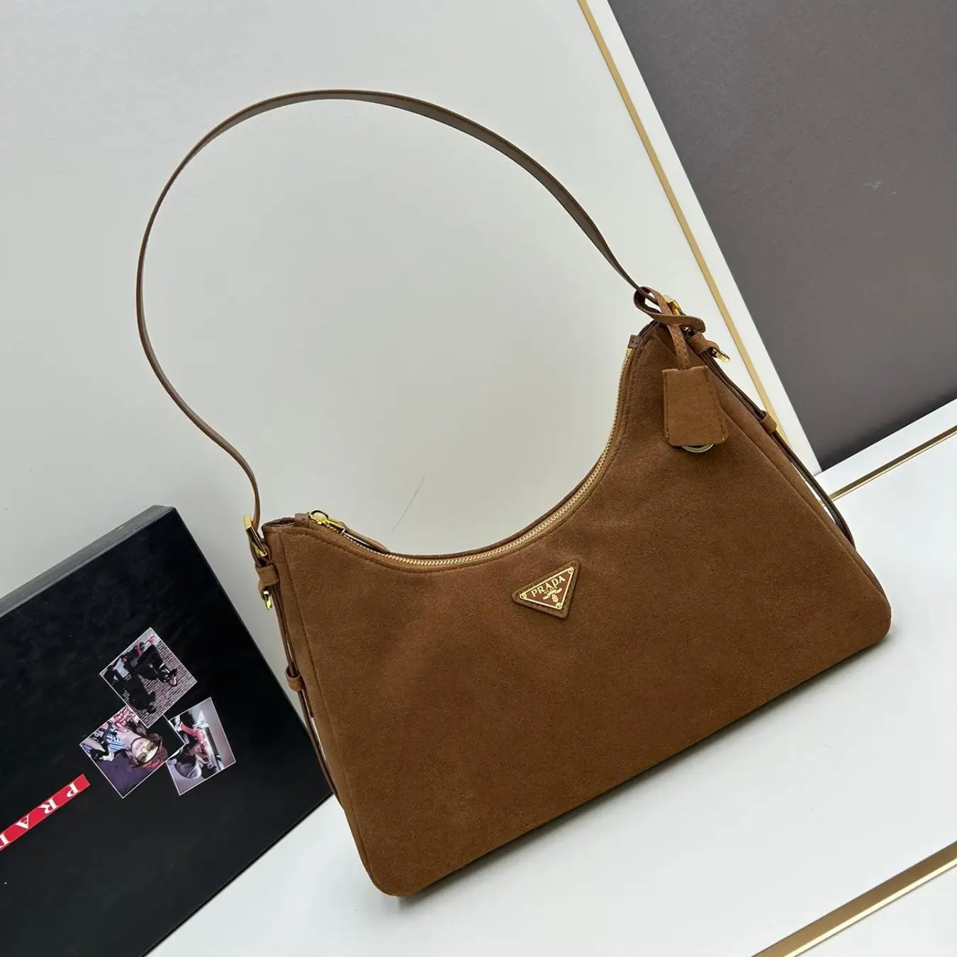 Prada Aimée Medium Suede Shoulder Bag
