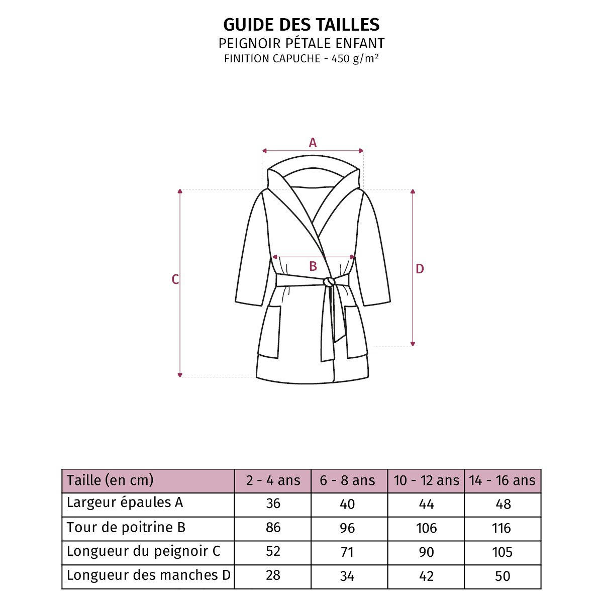 PÉTALE - Peignoir enfant coton rosa 10/12 a