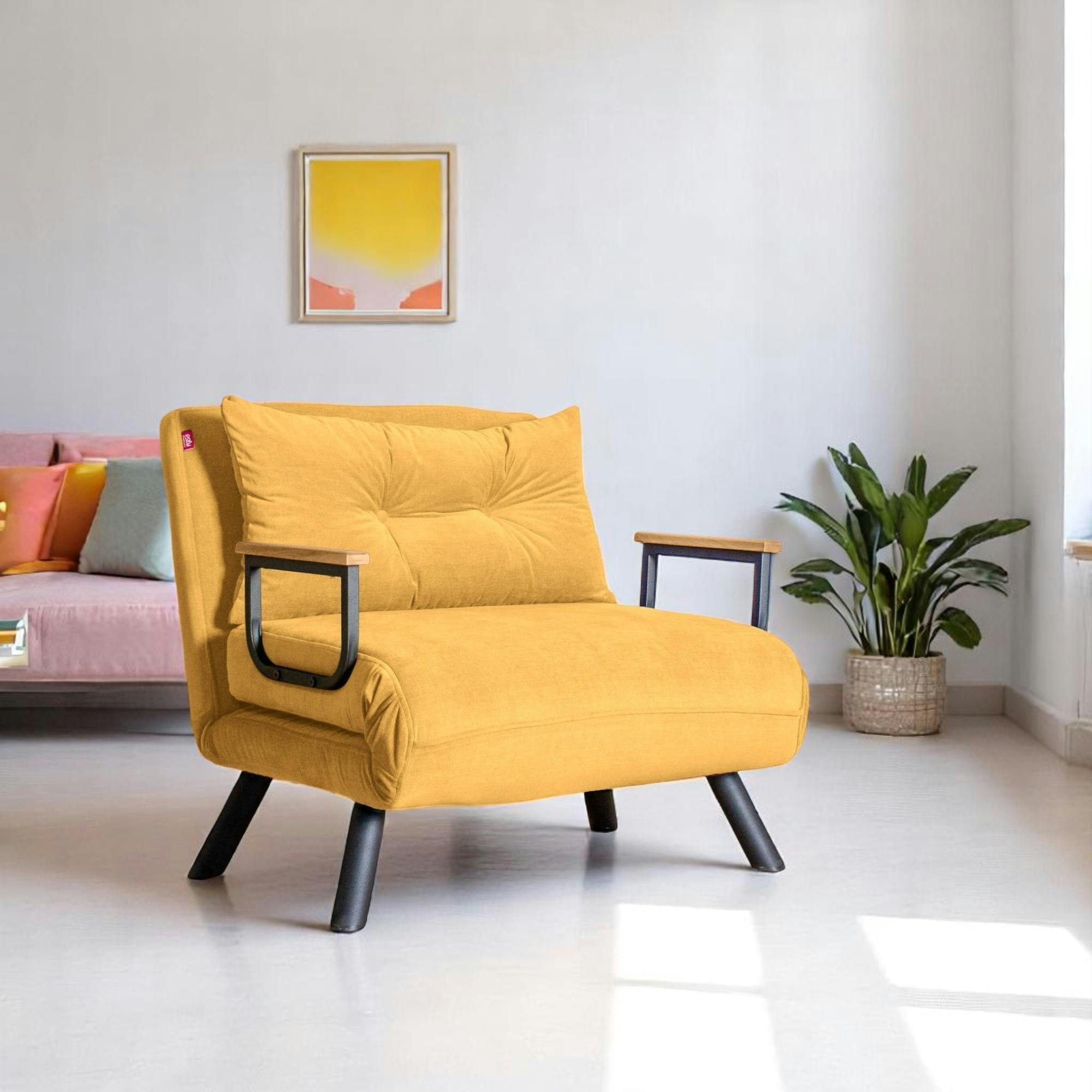 Fauteuil convertible moutarde - coussin assorti MODI