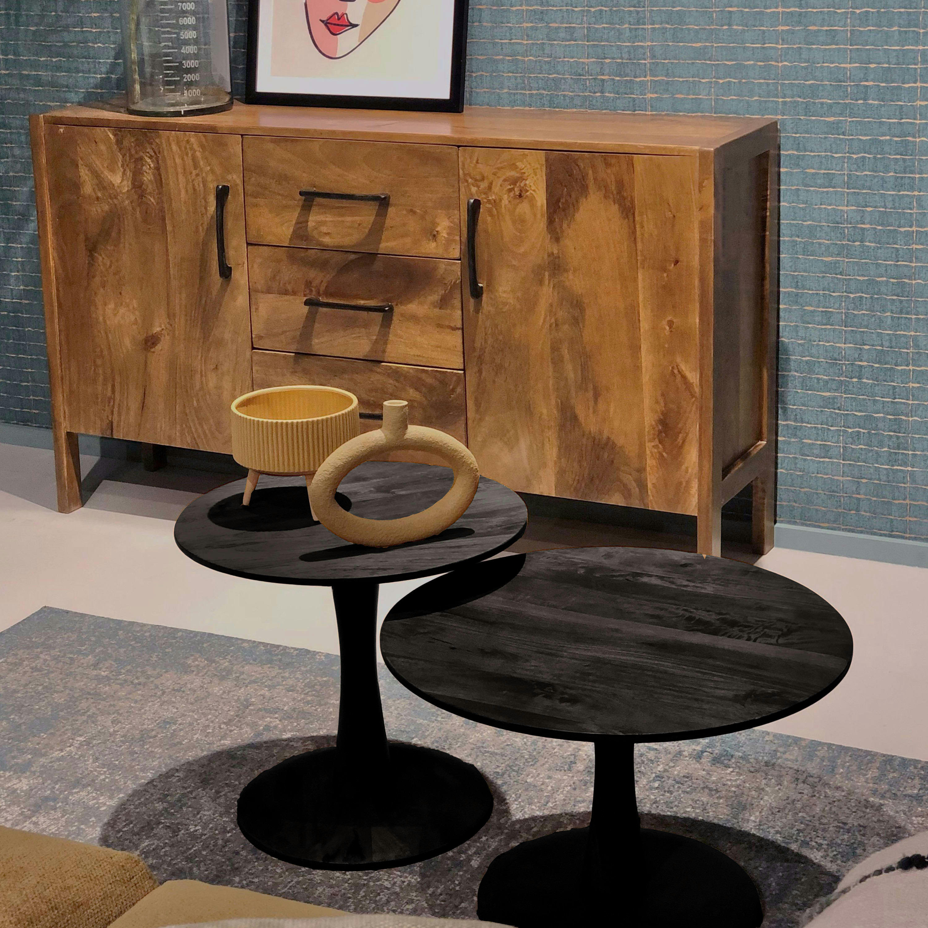 BANGALORE - BANGALORE-Table basse ronde Diam50 cm en bois de Manguier massif noir