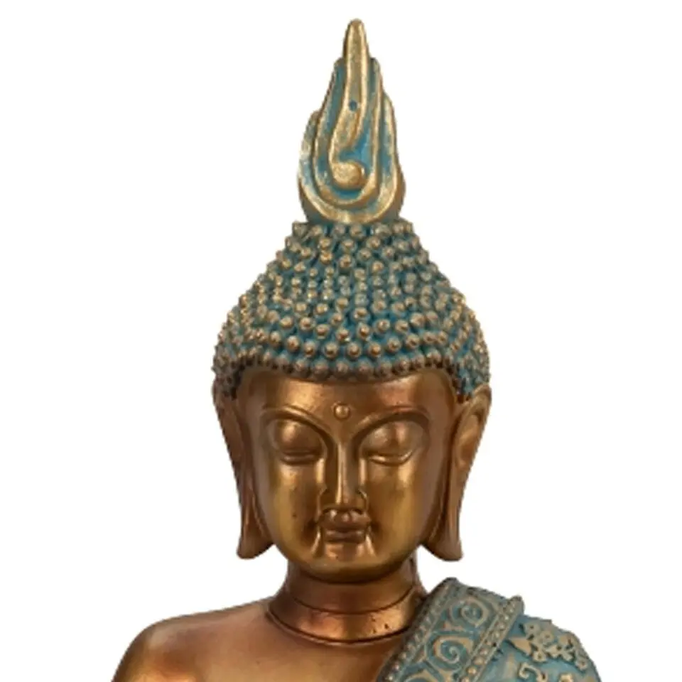 Boeddha beeld Shaman - kunststeen - goud/jade - 17 x 25 cm