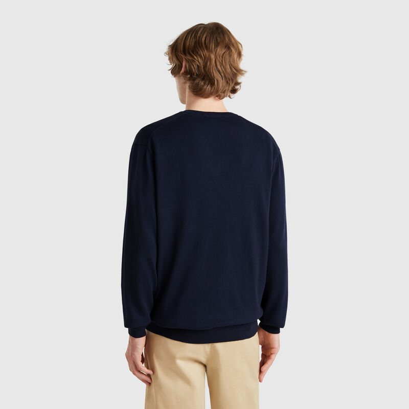 Pure cotton sweater with V-neck