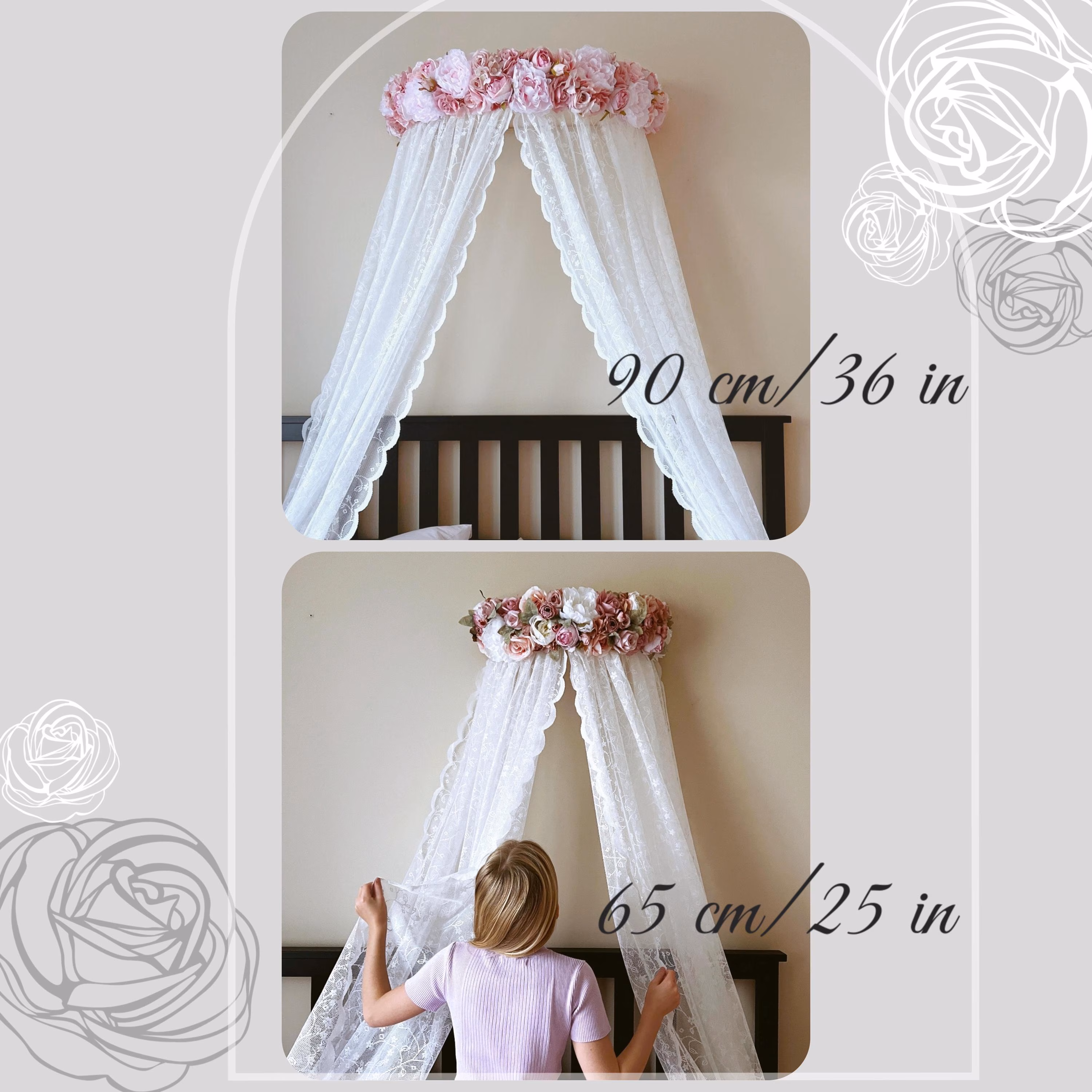 Baby nursery Bed canopy decor lighting Bed Crown Half Moon, Nursery Wall teester Teenage Girl Room decorations