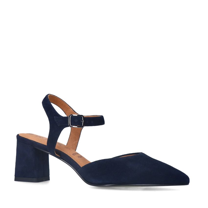 No Stress Donkerblauwe suède slingbacks