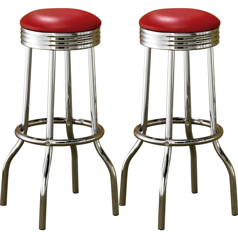 Nostalgic Retro Chrome Red Swivel Bar Stools (Set of 2)