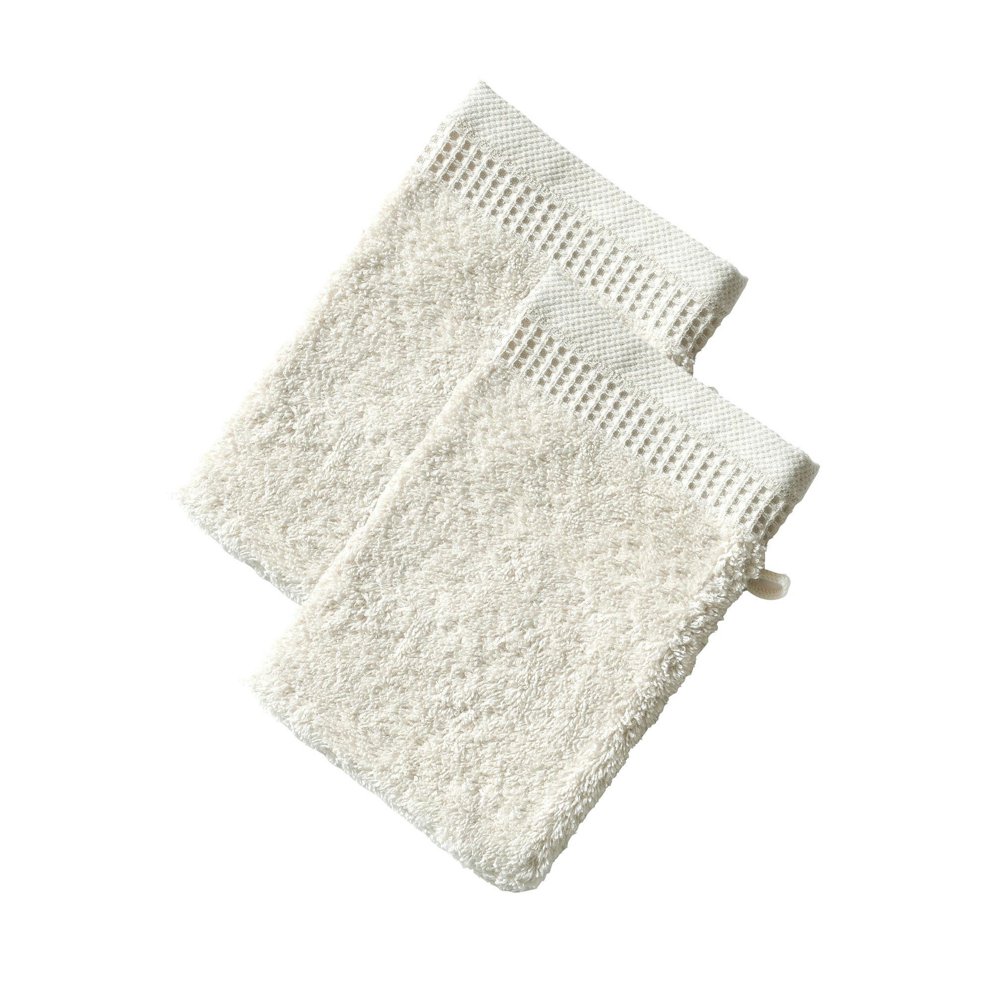 BEESPONGE - Lot de 2 gants de toilette 15x21 blanc craie en coton 500 g/m²