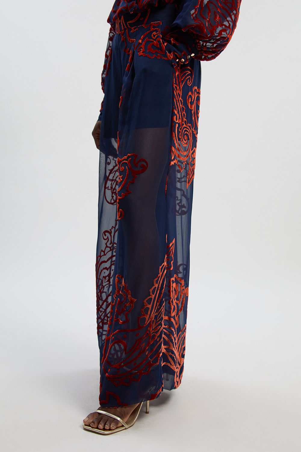 KarenMillen Paisley Devore Woven Wide Leg Trouser