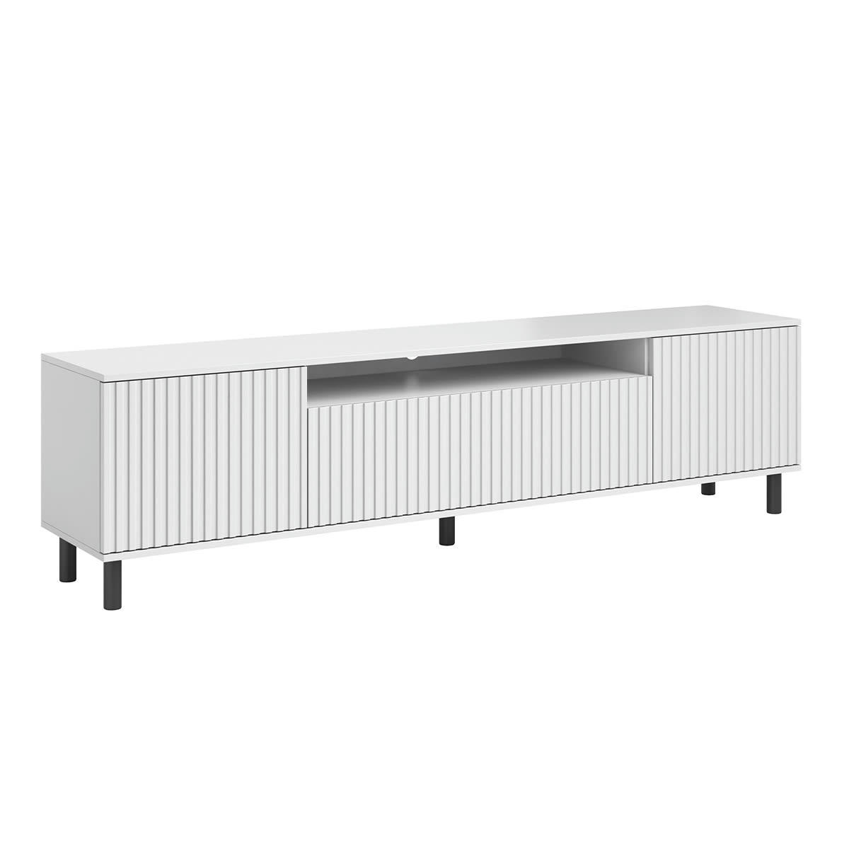 - Meuble TV 3 portes 200 cm stratifiés, métal blanc