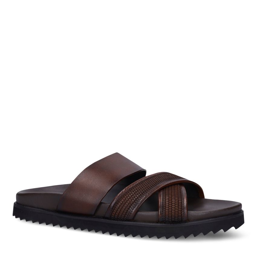 Manfield Bruine leren slippers