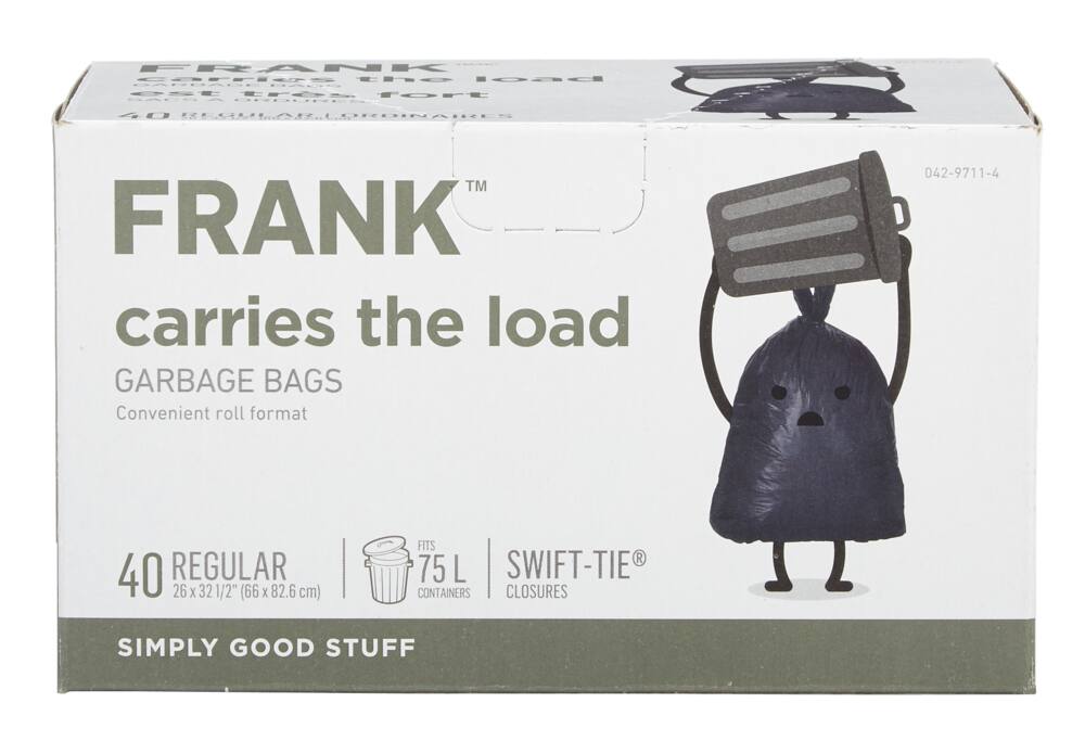 FRANK Regular Swift-Tie Garbage Bags, 40-pk, Black, 74-L