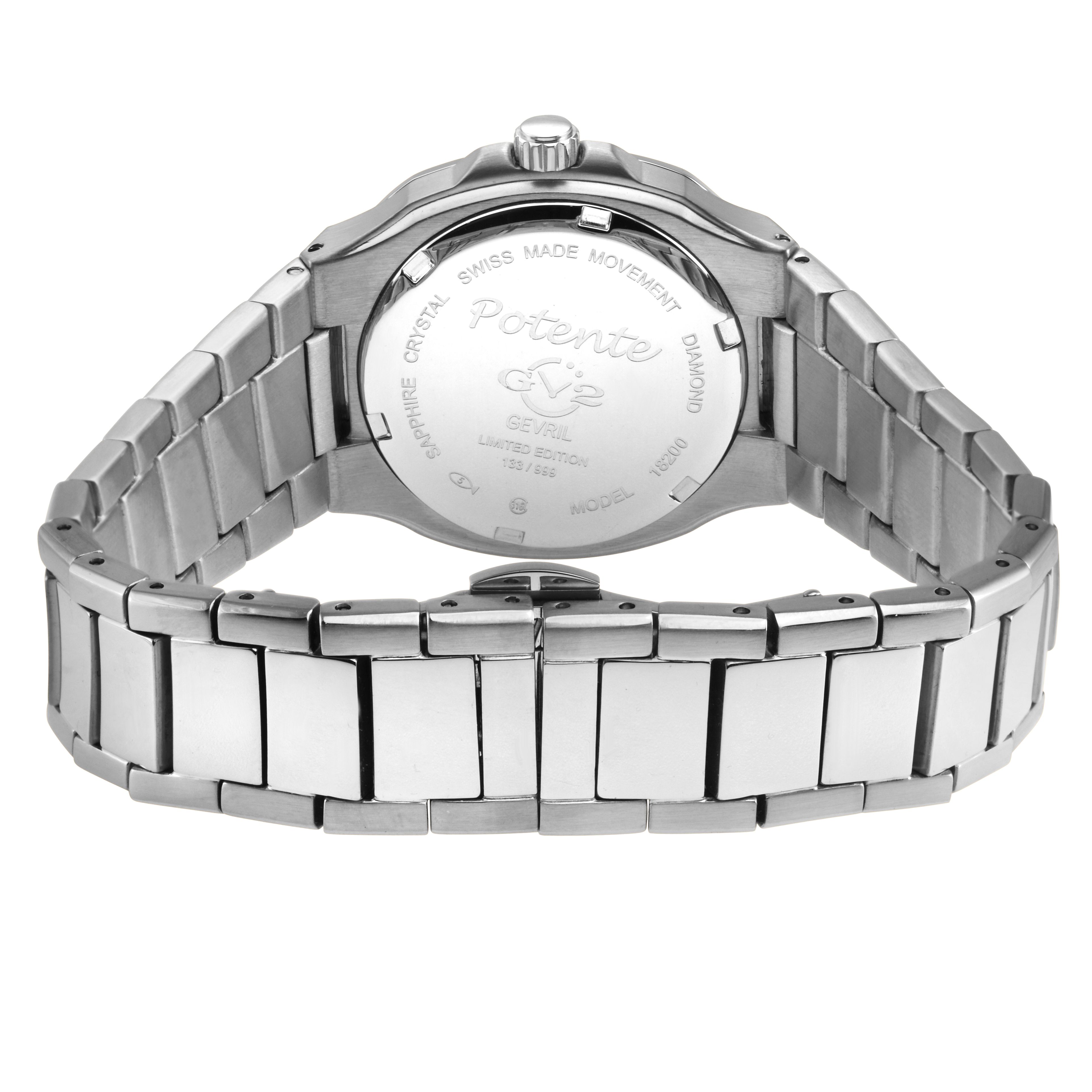 GV2 Potente, Swiss Quartz Watch, Black MOP Dial, 316L Stainless Steel, and Sapphire Crystal