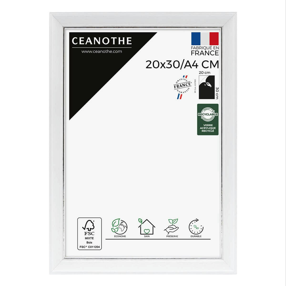 VITTORIA - Cadre photo blanc à la finition argent patiné 20x30/A4 cm bois massif