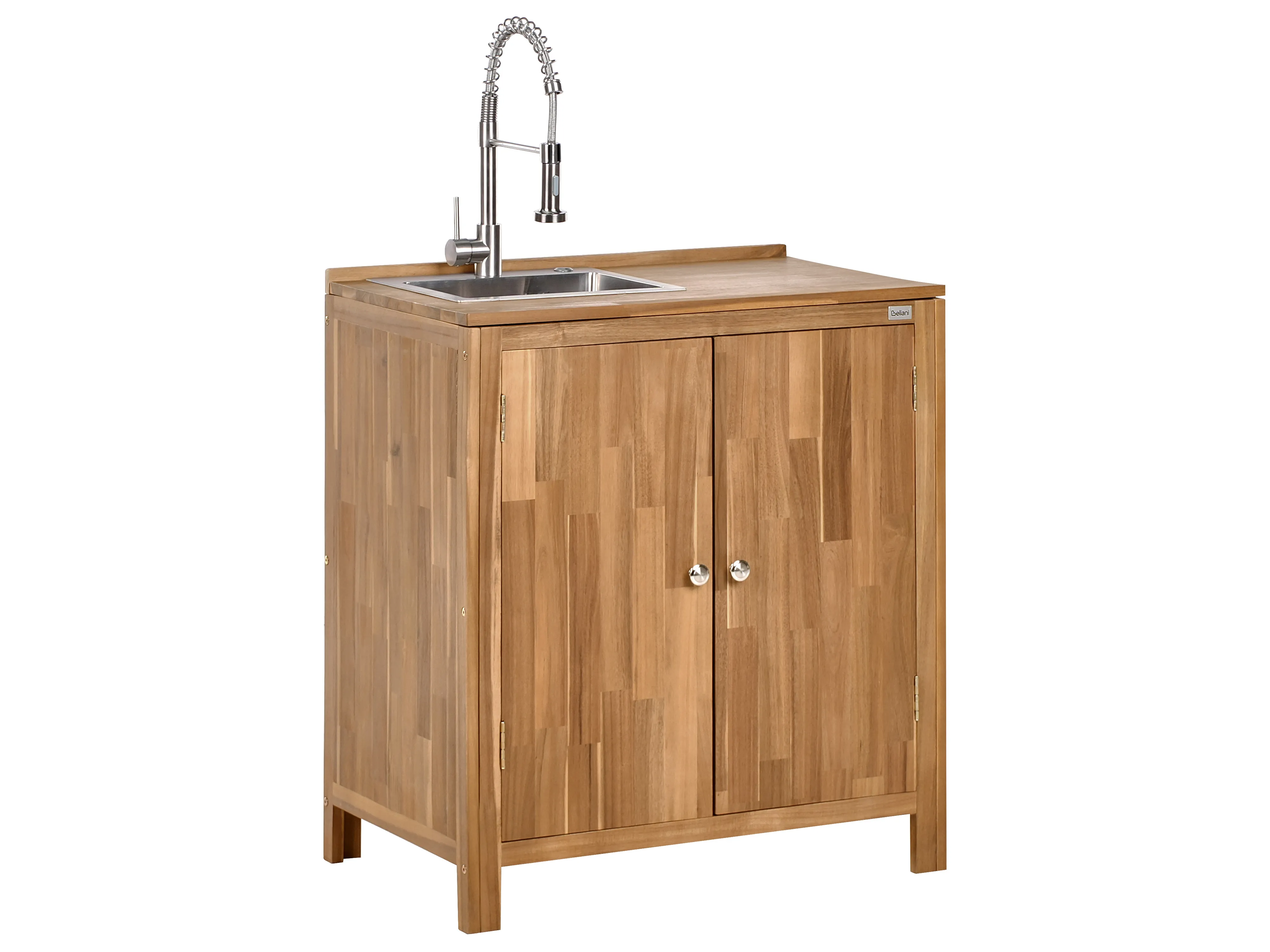 Outdoor Kitchen Cabinet with Sink VENOSA Acacia Wood Brown/ Silver