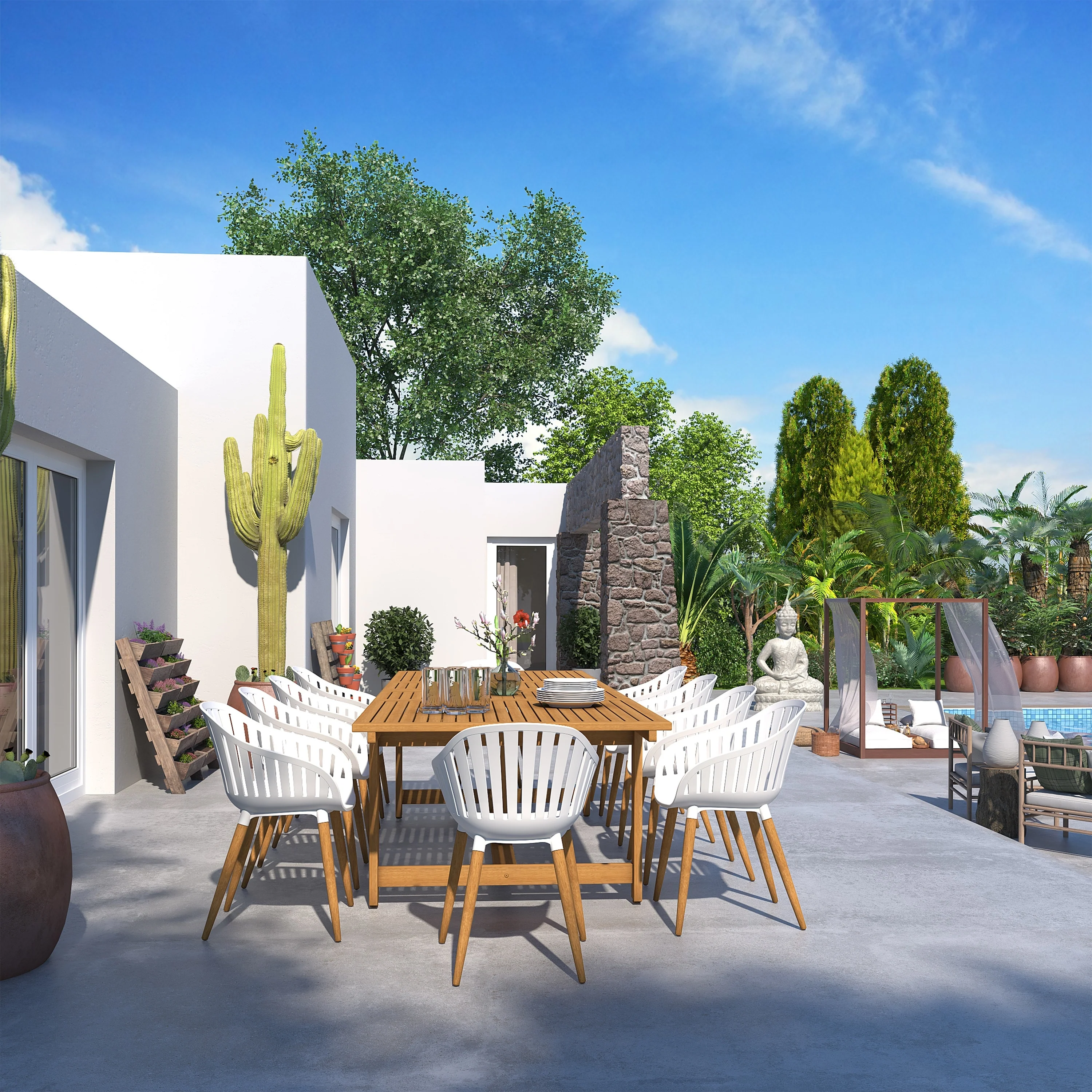 Amazonia Myers FSC Certified Wood 11pc Outdoor Dining Patio Set