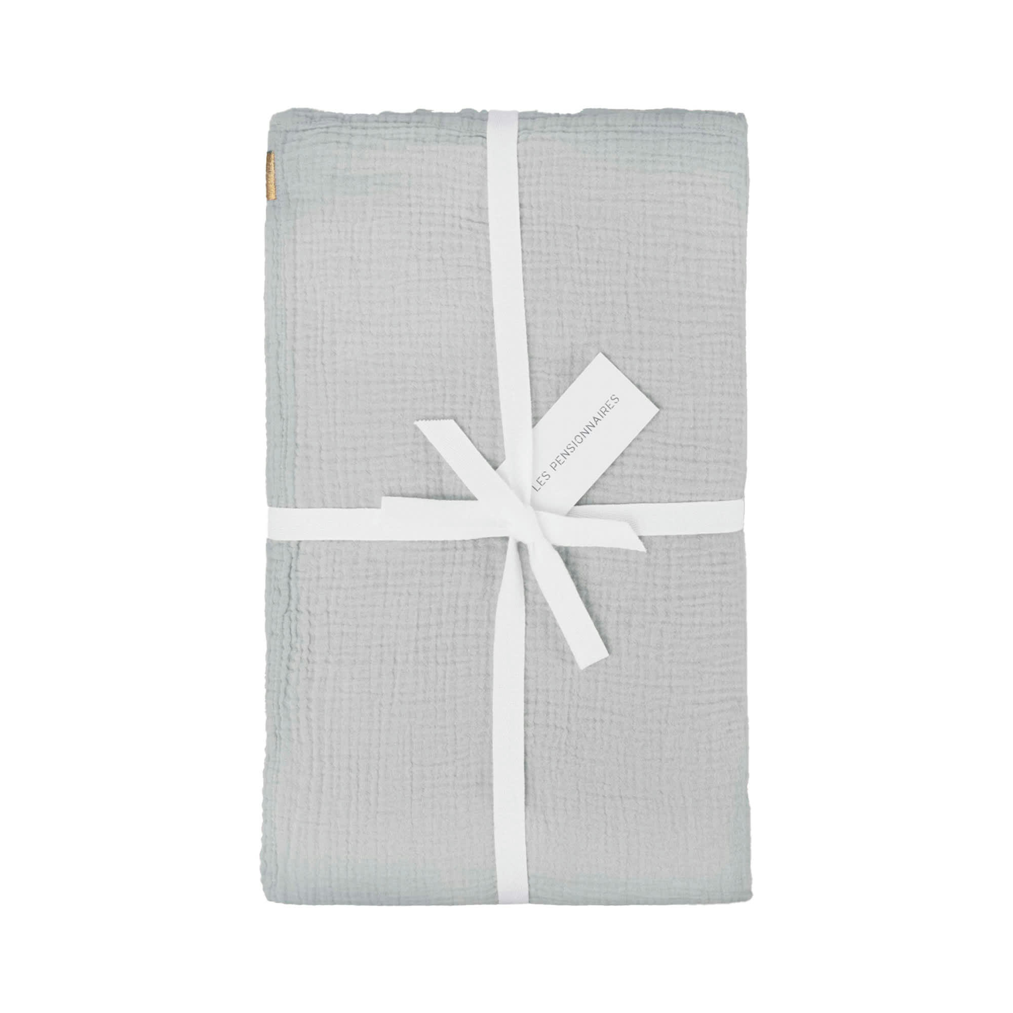 - Drap plat en double gaze de coton bleu subtil