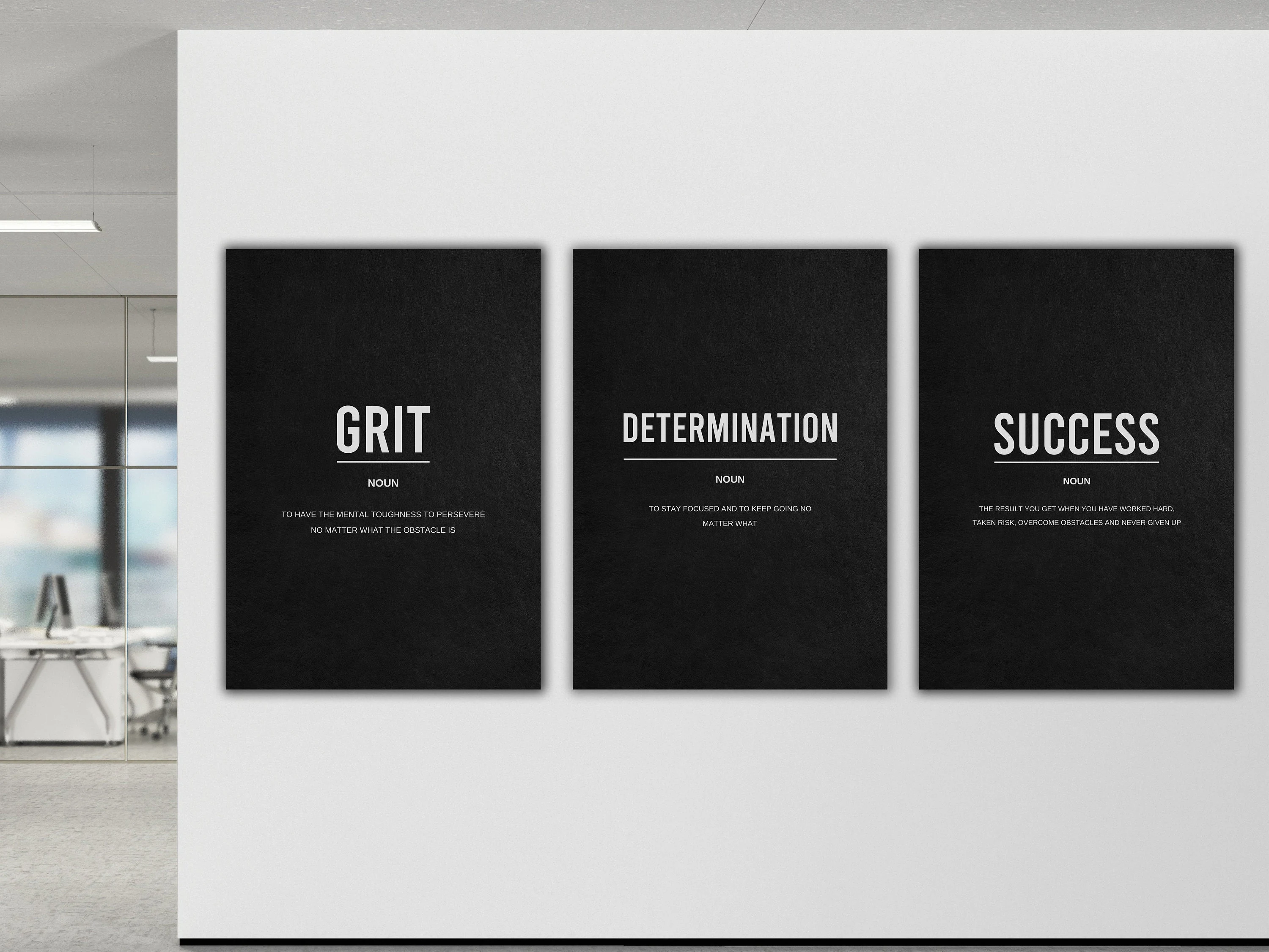 Motivational Canvas Art - 3 Piece Wall Art Canvas For Office Decor Definition Wall Art Canvas Print Grit Art Gym Sign