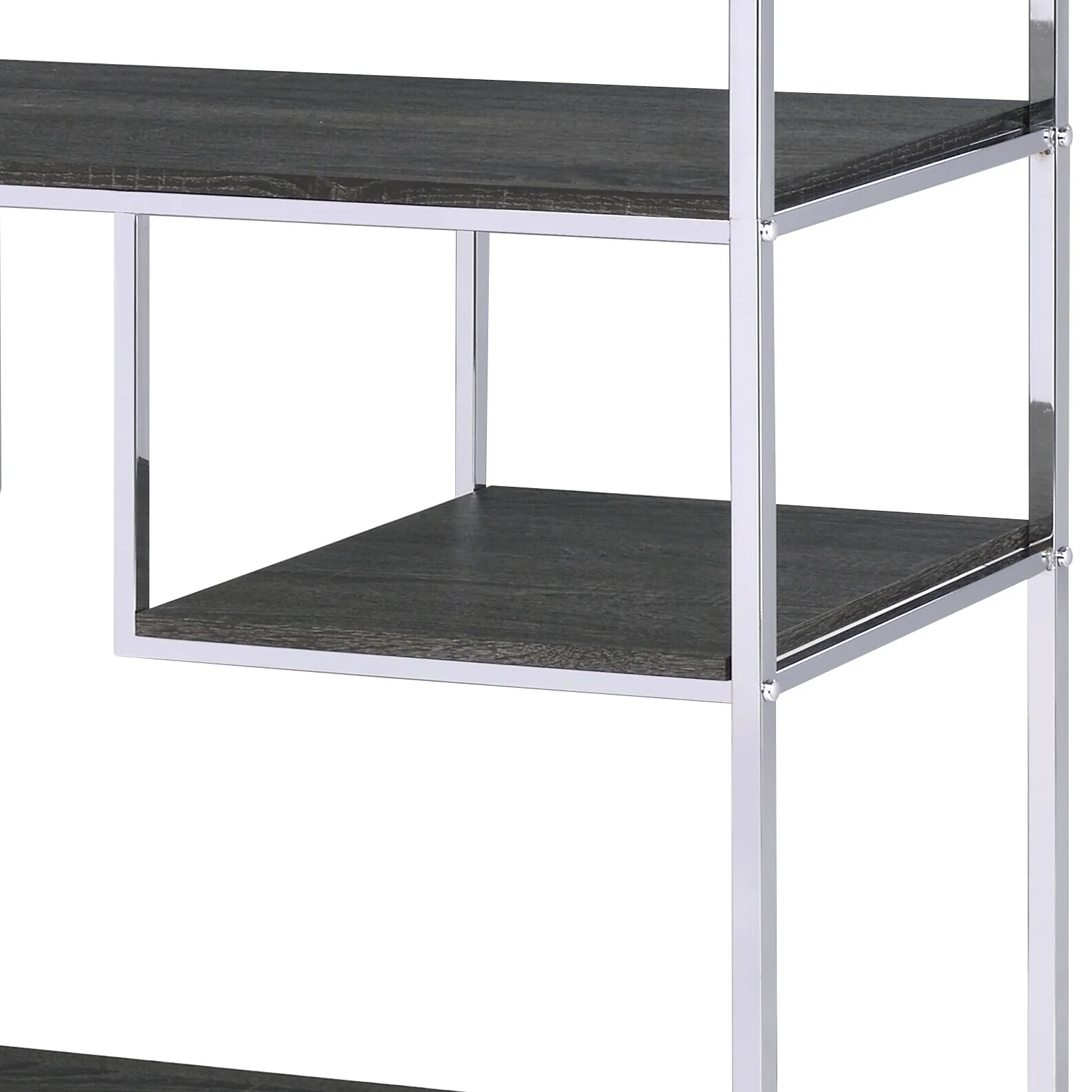 Rustic Gray Oak and Chrome Finish Bookshelf