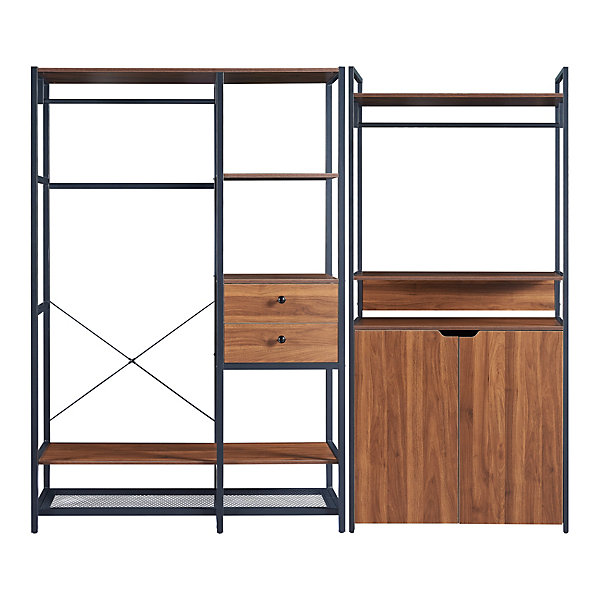 Ensemble de 2 portants à vêtements Larem 2 tiroirs armoire noir effet noyer en.casa