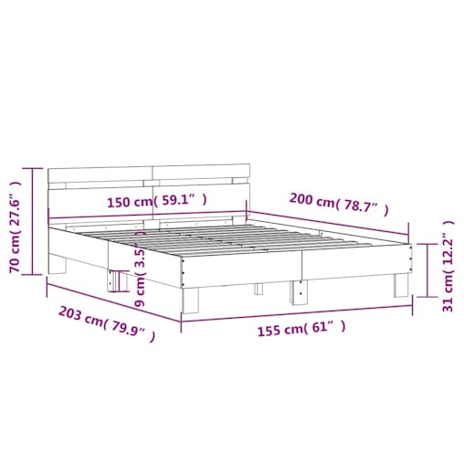 NNEVL Bed Frame with Headboard Sonoma Oak 150x200 cm Engineered Wood