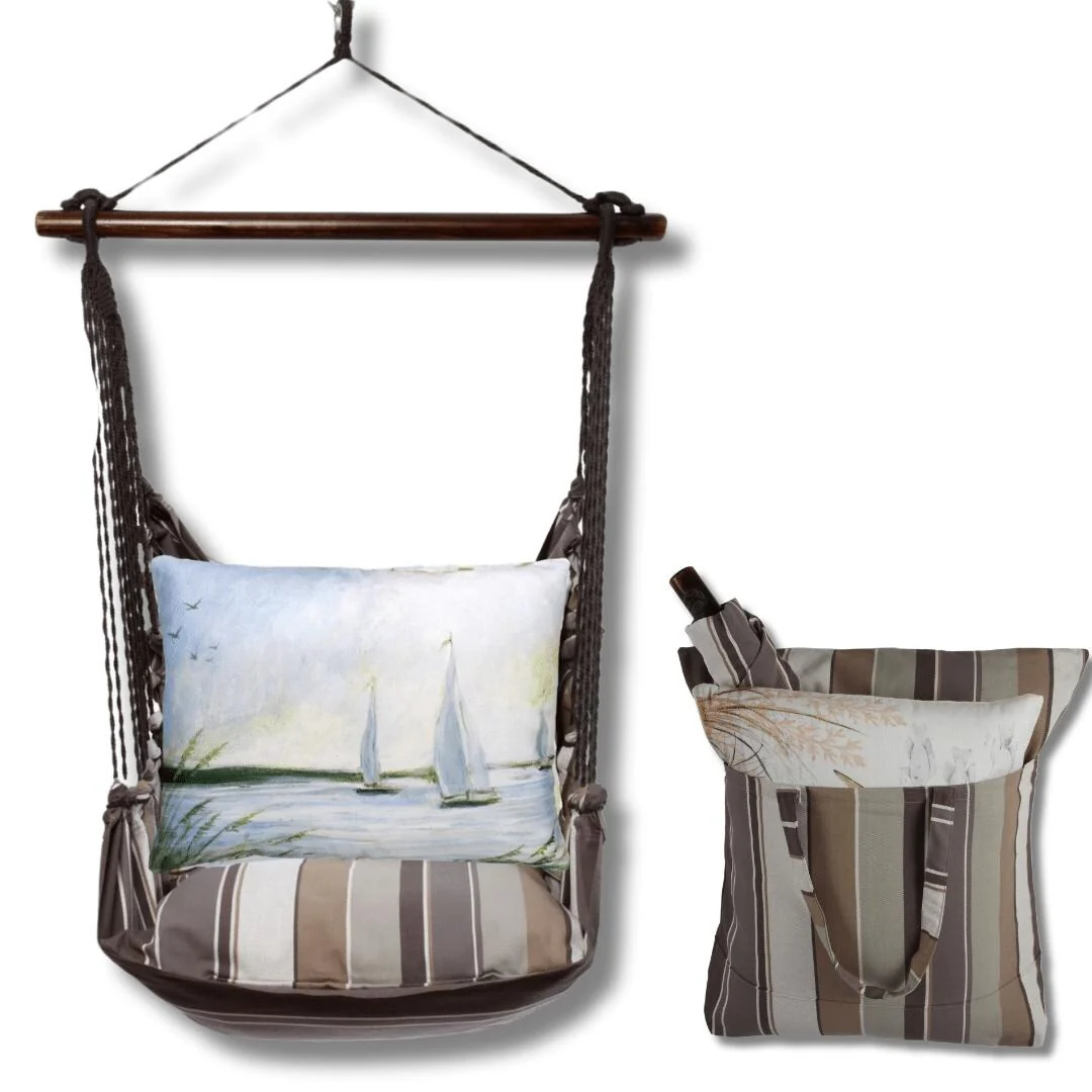 Magnolia Casual Swing Set 4 piece - Slate Gray Stripe w/ Sailboats
