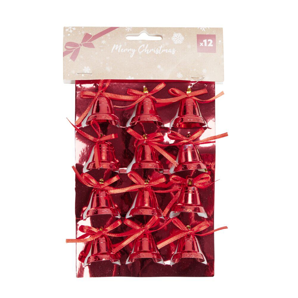 Décoration de No&euml;l mini cloche brillante 12 pièces Ø3xH3,5cm (3 modèles)