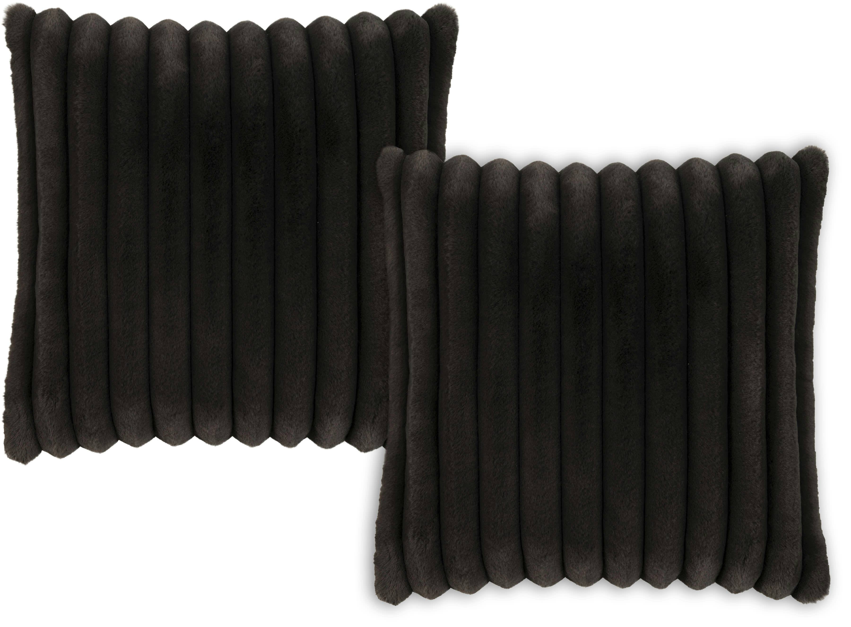 RAYA - Housses de coussin douces imitation fourrure anthracite-Lot de 2-45x45