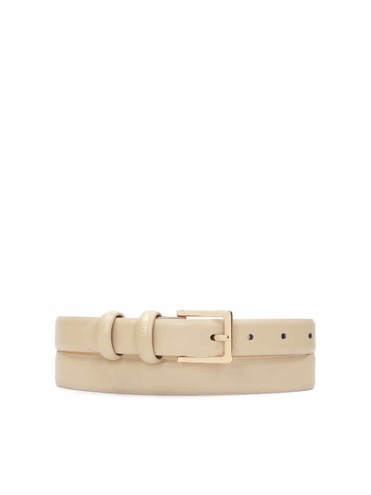Elegant beige dress belt with square buckle