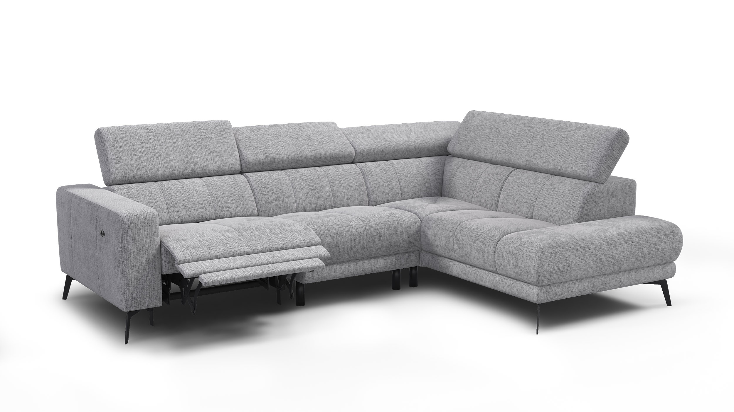 Sofa narożna 5 osobowa prawa MORELLO, jasnoszara, 1 x Relax Zero Gravity